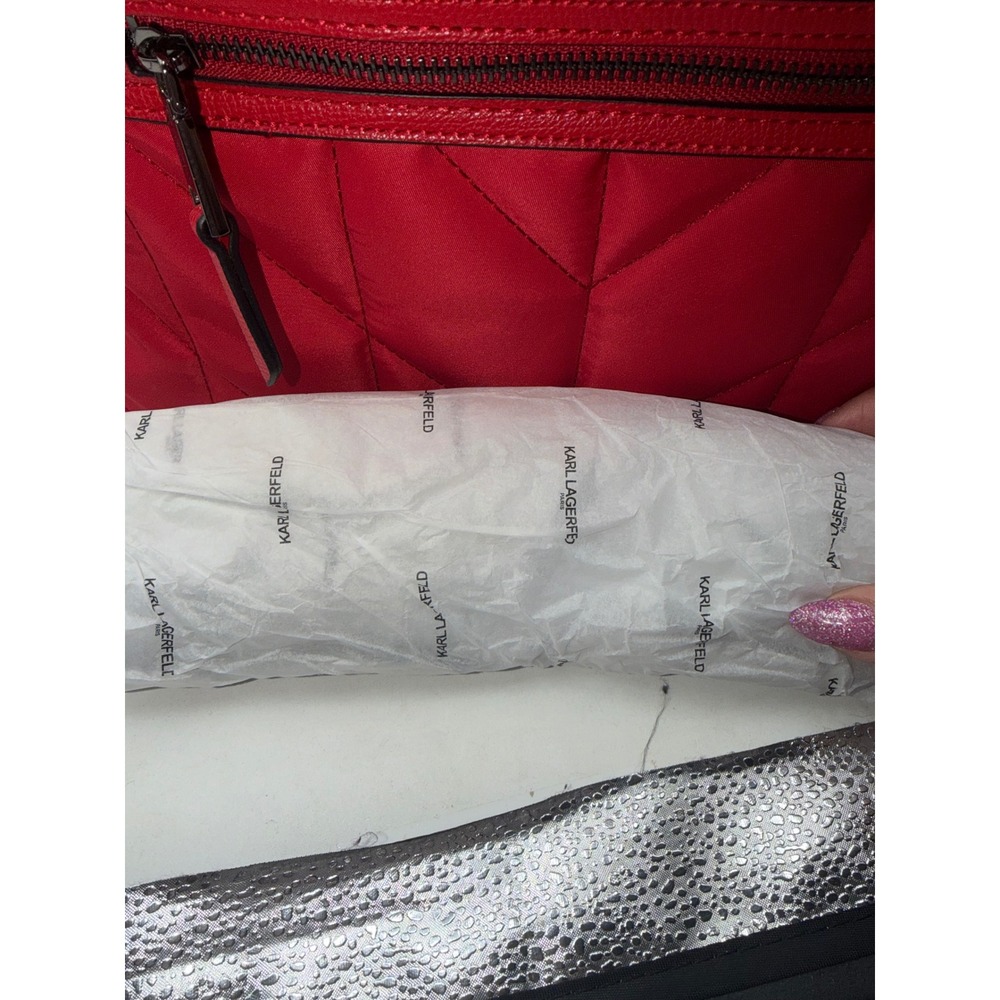 Karl Lagerfeld Paris Crimson Red Quilted Nylon Hobo Bag LH4CE6DS - Picture 15 of 16